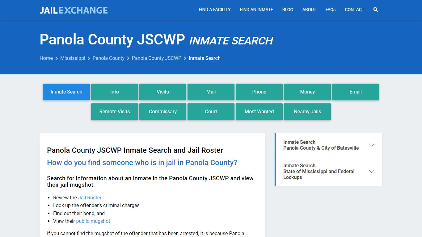 Inmate Search: Roster & Mugshots - Panola County JSCWP, MS - Jail Exchange